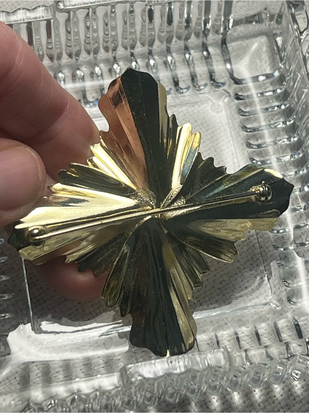 Vintage Gold Tone Floral Brooch Textured Flower Pin Mid Century